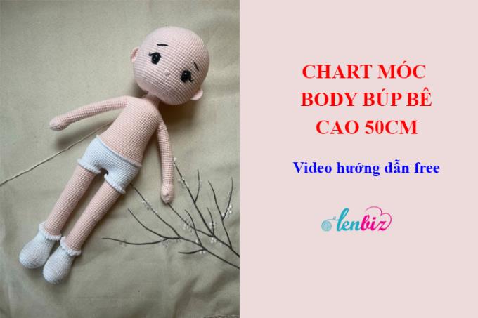 Chart móc body búp bê 50cm bằng len - free pattern của Meimy Handmade