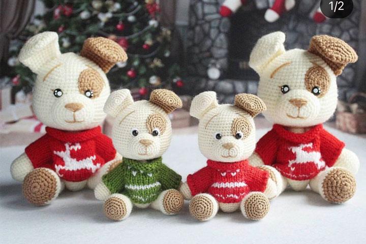 Chart móc chú chó nhồi bông bằng len đáng yêu làm quà tặng Giáng Sinh - free pattern của Barberry Store