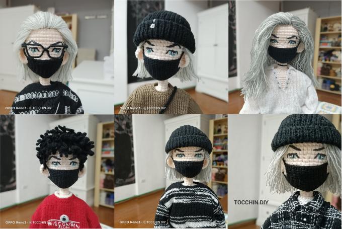 Khép lại năm 2020, nick facebook Đan móc Tocchin Diy đã có một gia tài khủng đáng yêu là 20 búp bê len theo hình mẫu idol Denis Đặng sau gần 10 tháng miệt mài lên mẫu.