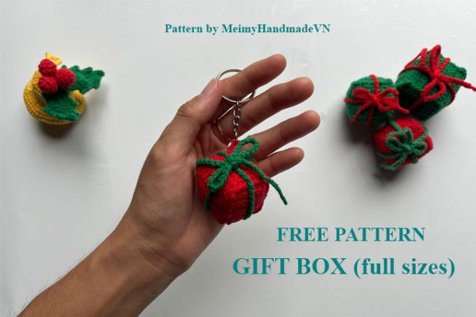 Crochet gift box pattern with full sizes - free pattern by Meimy Handmade VN