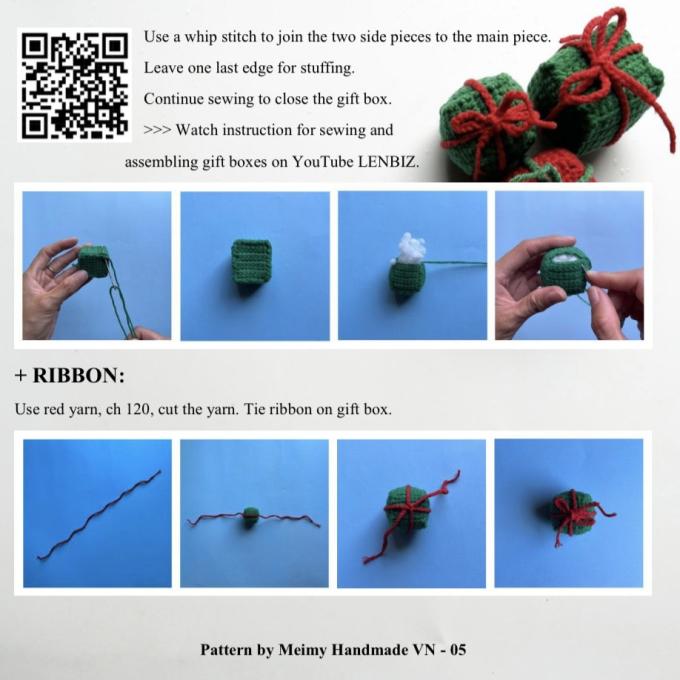 It's great to make beautiful little Christmas decorations with your own yarn! This post will show you how to crochet gift boxes with full sizes to decorate Christmas trees, Santa's gift bags, houses... This is a free crochet pattern from MeimyHandmadeVN.